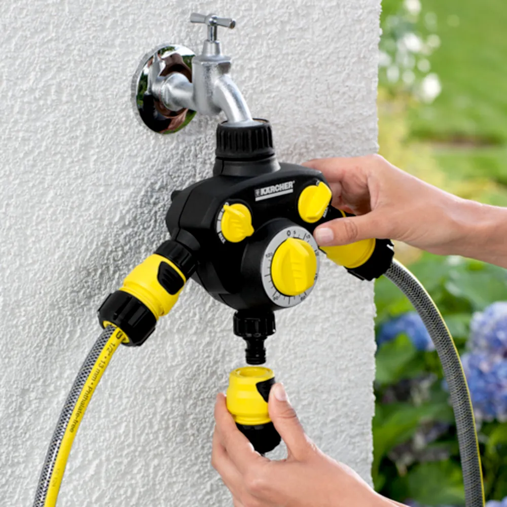 Đồng hồ hẹn giờ tưới WT 2 – 2 kết nối nước độc lập, có thể điều chỉnh và 1 đầu ra có đồng hồ